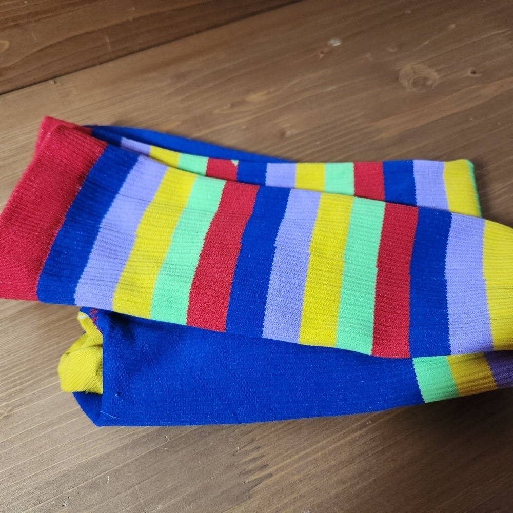 Vibrant Rainbow Pro Compression PC Racer MultiColor Socks With Stripes Size L/XL - Picture 2 of 6